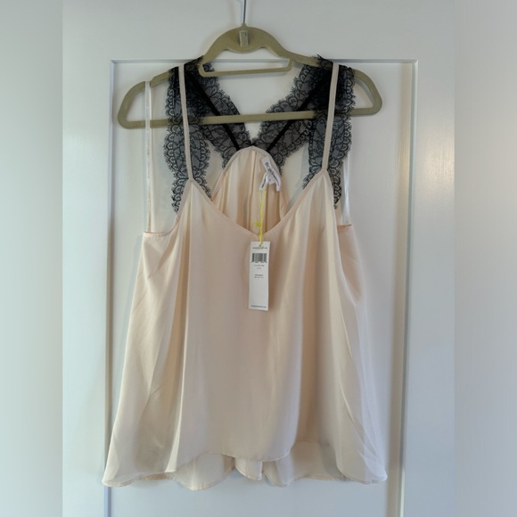 Petal pink BCBG Generation tank top featuring black scalloped lace straps. - Picture 3 of 4